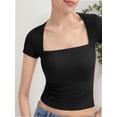 thumbnail image 6 of Women's short Sleeve Short Sleeve Tops Square Neck T Shirts Fitted Basic Tee, 6 of 6