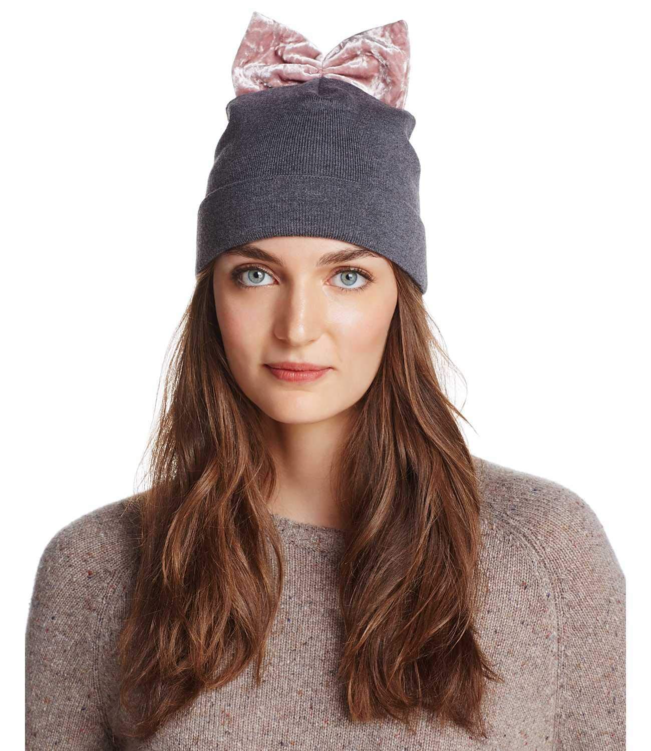 Federica Moretti Velvet Cap Hat Medium Federica Moretti Grey Wool Beanie with Bow Detail M  main image 2
