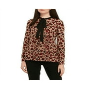 Anne Klein Women S Printed Tie Neck Pleated Top Brown Size 6