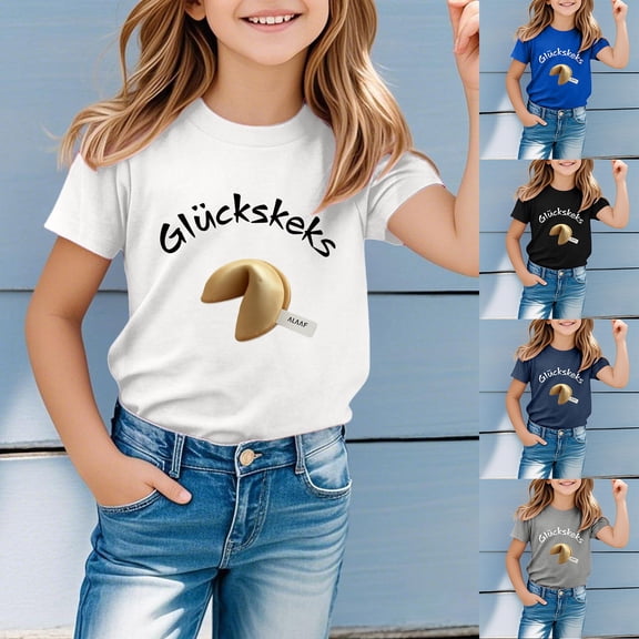 Girls T Shirts Size 18 Letter Graphic Short Sleeve Kids Tee Tops Classic Fit Girls Back To School Clothes Birthday Casual Summer Tops