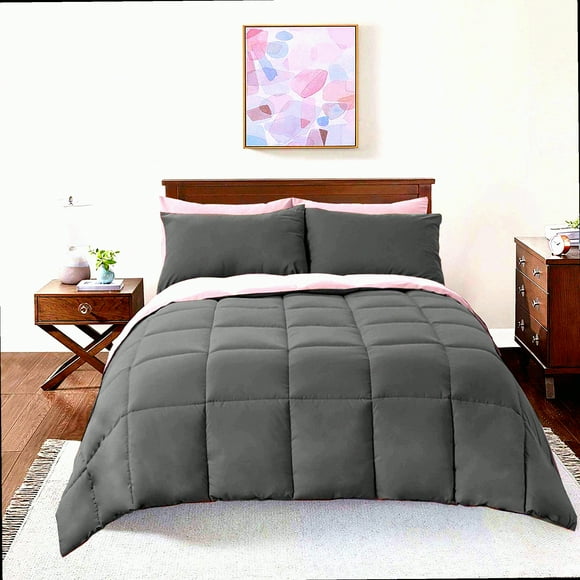 Charcoal Pink Blush Reversible Plush Comforter