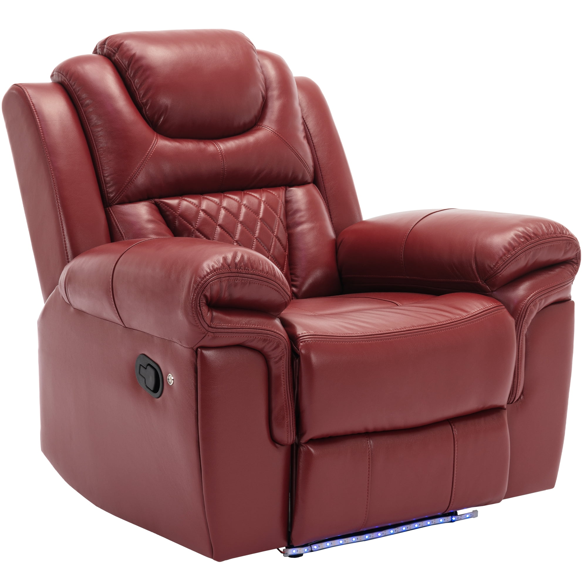 Euroco Home Theater Seating Manual Recliner Chair with LED Light Strip for Living Room,Bedroom, Wine Red