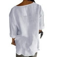 thumbnail image 3 of ZyeKqe Cotton Linen Tops for Women 3/4 Length Sleeve Shirts Casual V Neck Top Loose Fitted Blouses, 3 of 8