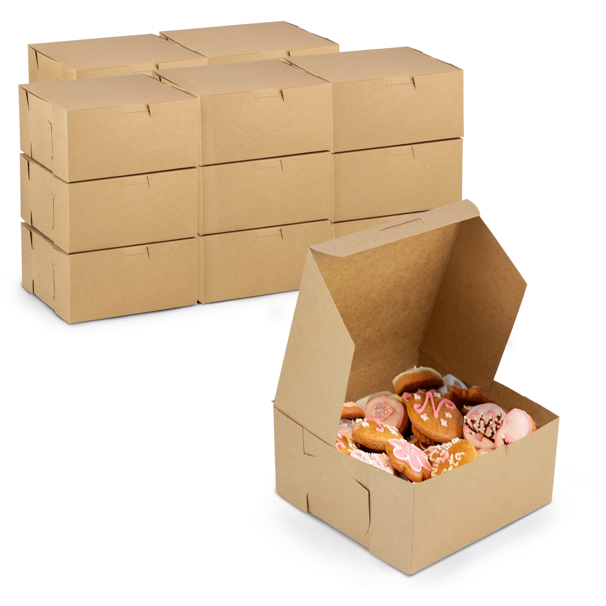 ONE MORE 6x6x3Brown Bakery Boxes with PVC Window for Pie and Cookies Boxes Small Natural Craft Paper Box 6x6x3inch,Pack of 15 Brown,15 