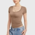 thumbnail image 2 of Jzuxvd Women's T Shirts Short Sleeve Scoop Neck Basic Going Out Tops Fashion Slim Fit Tee Smoke Cloud Pro Collection Khaki XL, 2 of 7