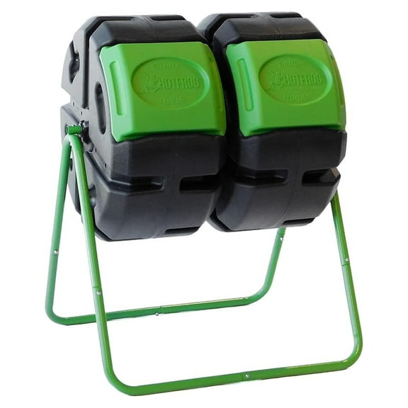 Tumbling Composter, HOTFROG Dual Body Compost Bin - 37 Gallon - Black & Green - Easy Turn Compost Tumbler for Garden, Yard Waste, Food Scraps