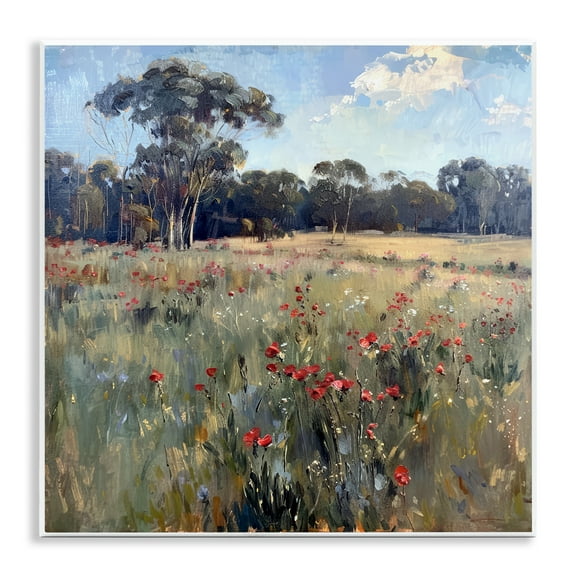 Stupell Industries Poppies in Vast Field Landscape & Nature Painting Unframed Art Print Wall Art, 12 x 12