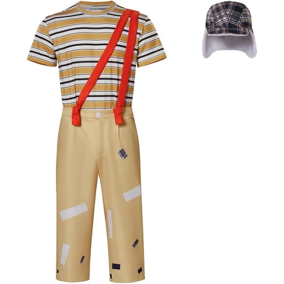 Chavo Inspired Striped Shirt Suspender Pants Hat Costume Set for Men