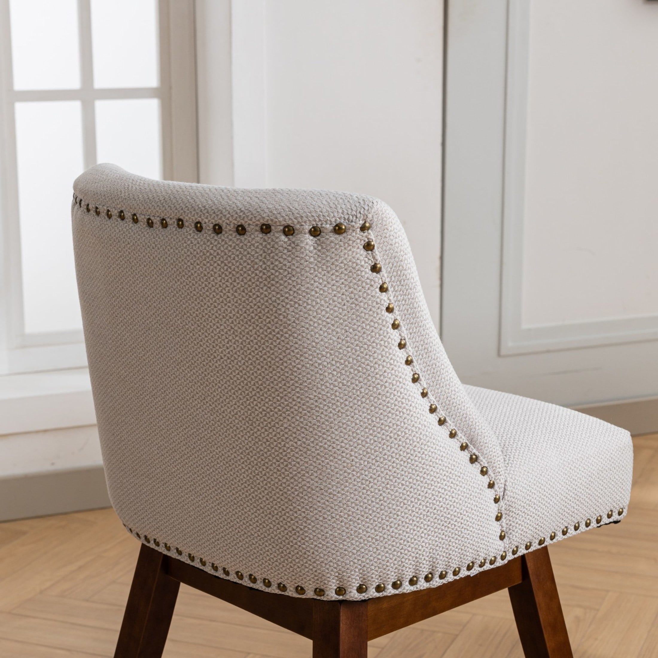 Toddski 26" Seat Height Modern Counter Stool with Backrest, Fabric + Wood, Beige, Set of 2