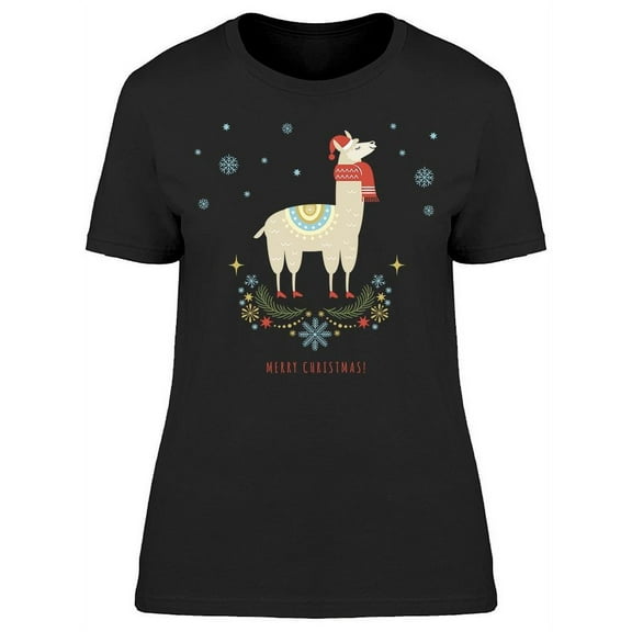 Merry Christmas Llama T-Shirt Women -Image by Shutterstock, Female XX-Large