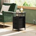 thumbnail image 2 of CZMDZH Narrow Side Table with Charging Station, End Table with LED Lights,3 Fabric Drawers and Open Shelf, Bed Side Tables Living Room, Small Spaces, Bedroom, Black, 2 of 12