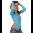 thumbnail image 2 of Combinaison Justaucorps à Manches Longues en Maille Transparente pour Femmes Bleu Taille Unique, 2 of 10