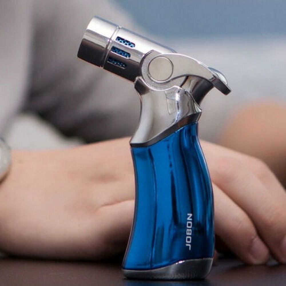 Windproof Luxury 4 Nozzles Quad Jet Torch Lighter Elegant Four Flame Butane Gas Cigar Cigarette Lighter - Blue