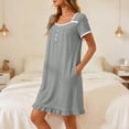 thumbnail image 4 of Womens Night Shirt Women’s Square Collar Sleep Dress Short Sleeve Button Nightgown with Pocket Loose Ruffle Hem Casual Home Midi Night Dress Gray S, 4 of 6