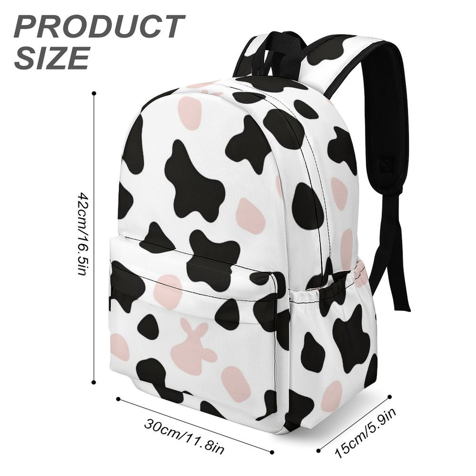 Large Capacity Half Print Backpack 11.8×16.5×5.9in Multifunctional Zipper Design Convenient Switch Simple Cow Print Pattern White Background, Pink And White_3