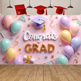 thumbnail image 4 of Gold Lettering Graduation Banner Purple Grad Cap Grad Party Backdrop Diploma Scroll Pastel Balloons Graduation Background for Graduation Ceremony College Grad Party Photo Shoot Backdrop, 4 of 8