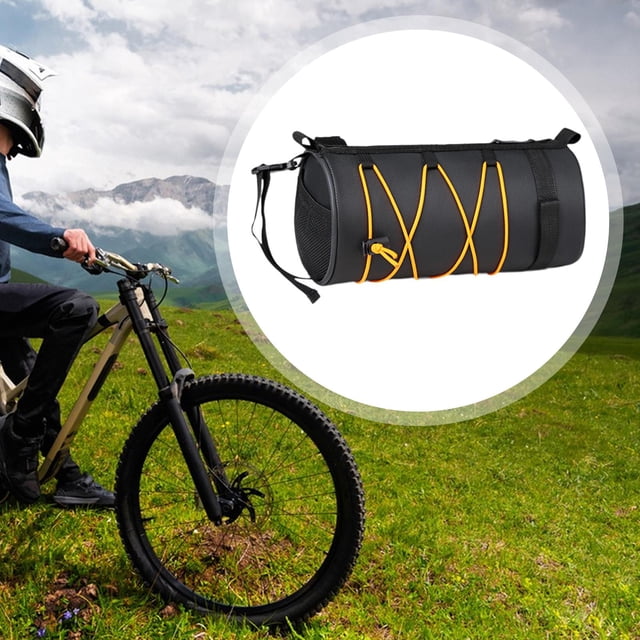 Quzzie Bike Handlebar Bag Waterproof Roll Storage Bicycle Front Bag with Nylon Shoulder Strap Sturdy Elastic Cord Lightweight Suitable for Exercise Mountain Cycling Orange