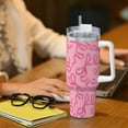 thumbnail image 6 of Daiia pink bow Printed 40 oz Tumbler with Handle,Ice Bully Insulated Tumbler 2 in 1 Lid Insulated Water Bottle Stainless Steel Travel Coffee Mug, 6 of 8