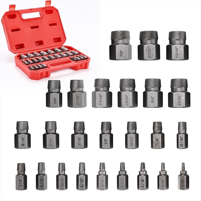 Juego de Extractores de Tornillos de 25 Piezas Juego de Extractores de Pernos Hexagonales Múltiples Estrías, Removedor de Tornillos Redondeados EZ Out Métrico de Alta Resistencia