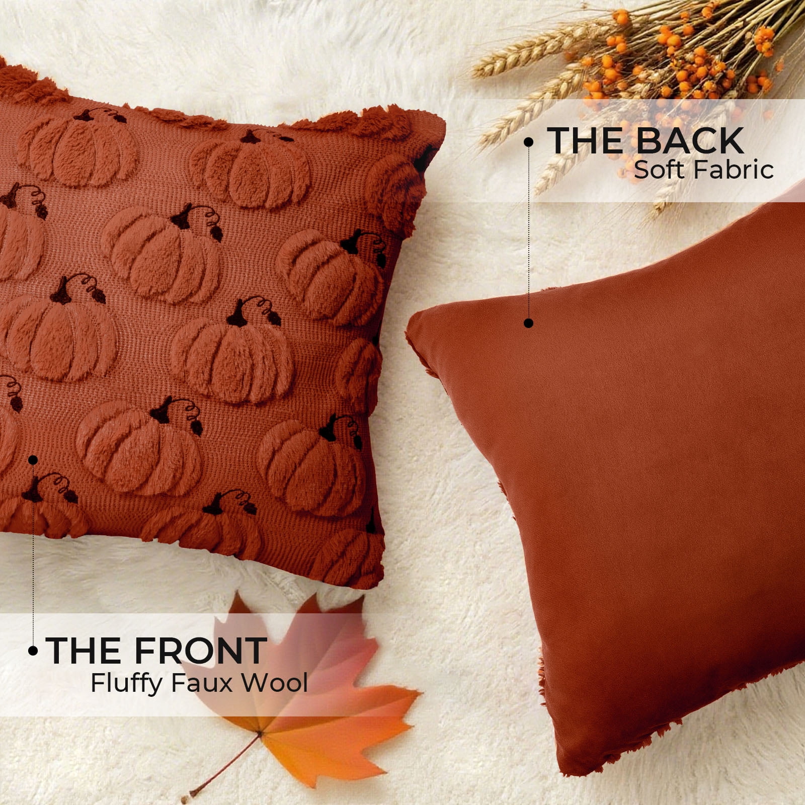 Sanmadrola Fall Pillow Covers Halloween Decoration Pumpkin Decorative Pillow Cases Couch Cushion Case for Chair Sofa Bedroom Living Room Home Decor 18''x 18'' 2 Pack Rust
