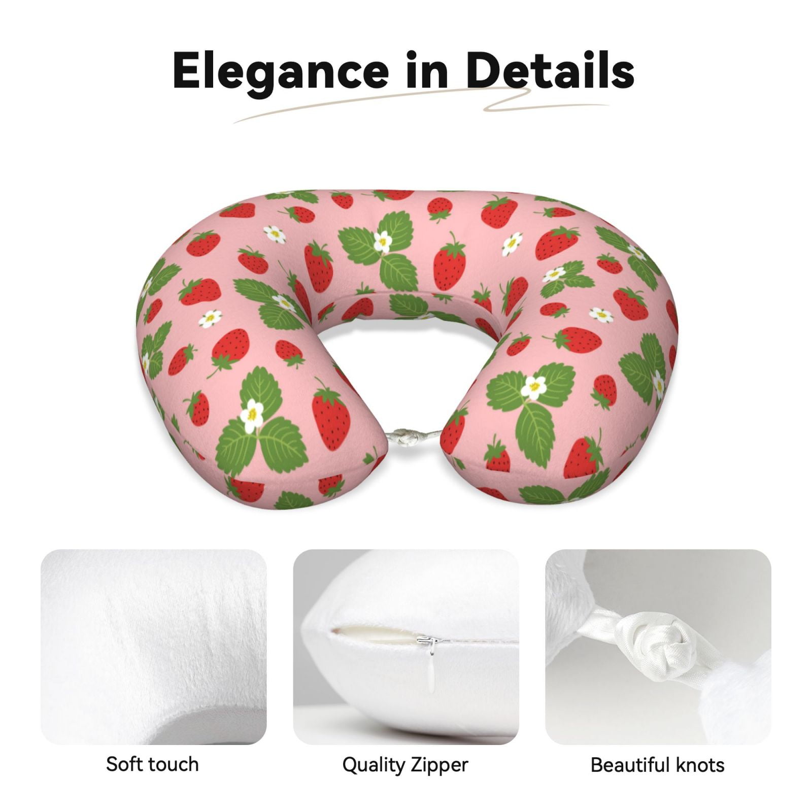 Xecao Strawberries Print Memory Foam Cervical Neck Pillow Versatile U-Shaped Pillows for Home,Office,Camping,Travelling,Soft Washable Cover