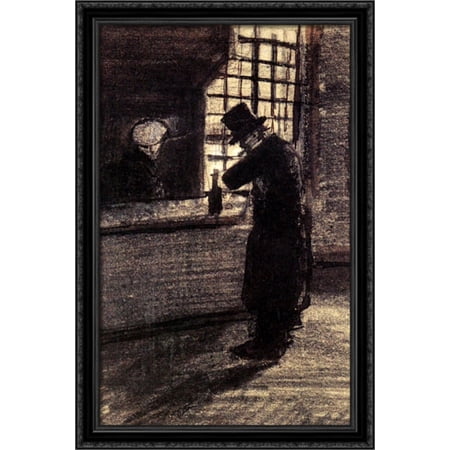 Man in a Village Inn 28x40 Large Black Ornate Wood Framed Canvas Art by Vincent van Gogh