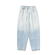 FAIWAD Men's Elastic Waist Jeans Casual High Waist Cargo Pants Gradient Loose Straight Wide Leg Denim Pants