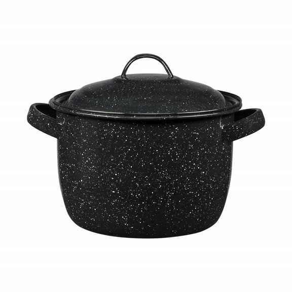 Granite Ware 4 quart Stock Pot with lid. Enameled steel ideal for soups, stews. You can use it direct on fire!