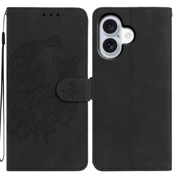 Butterflies Pattern Case Compatible with iPhone 17, Vintage PU Leather Wallet Case Card Slots Kickstand Magnetic Closure Shockproof Flip Folio Book Case Cover Wrist Strap, Black