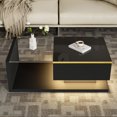 thumbnail image 2 of 35.4 Inch High-Gloss Black Coffee Table with Glass & LED Effect – Modern Side/Coffee Table for Living Room, 2 of 9