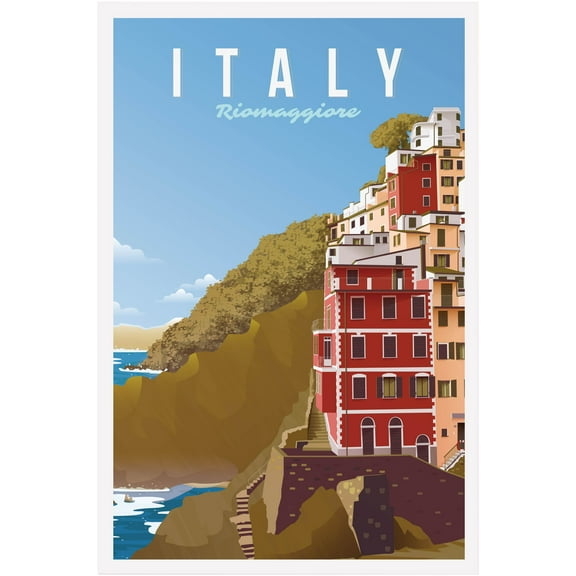 EzPosterPrints - Retro World Famous City Posters - Decorative, Vintage, Retro, Grunge Travel Poster Printing - Wall Art Print for Home Office - RIOMAGGIORE, ITALY - 12X18 inches