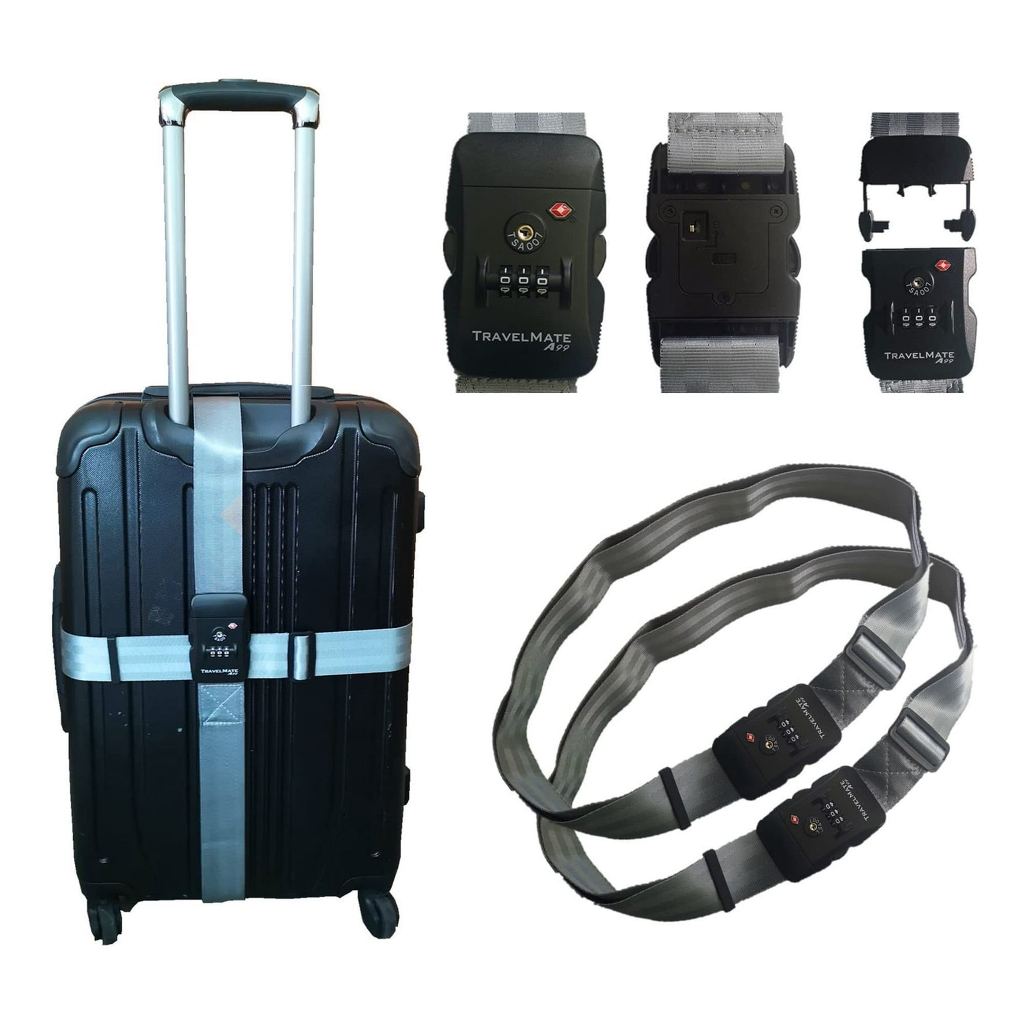 A99 Tsa Adjustable Luggage Straps Grey 2pcs Travel Mate Strap Suitcase Packing Belt Travel Accessories Digital Dial Combination Safe Suitcase Lock Str