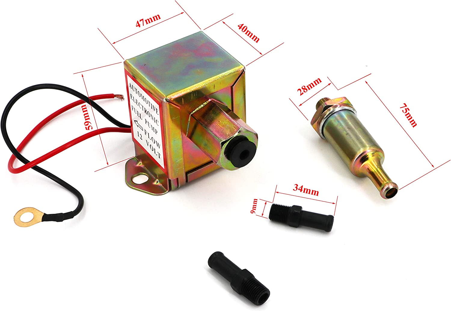Electric Fuel Pump 12v 4.5-7psi Universal Standard Self Priming Heavy Duty Gas Diesel In-Line In-Tank Electric Fuel Pump With Installation Kit Metal Solid Petro Gasoline or Diesel Engine EP014