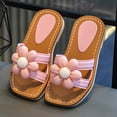 thumbnail image 4 of Toddler Girls Sandals Cute Flower Square Open Toe Slip on Flat Shoes Dress Summer Casual Slides Footwear Pink 5.5 Toddler, 4 of 5