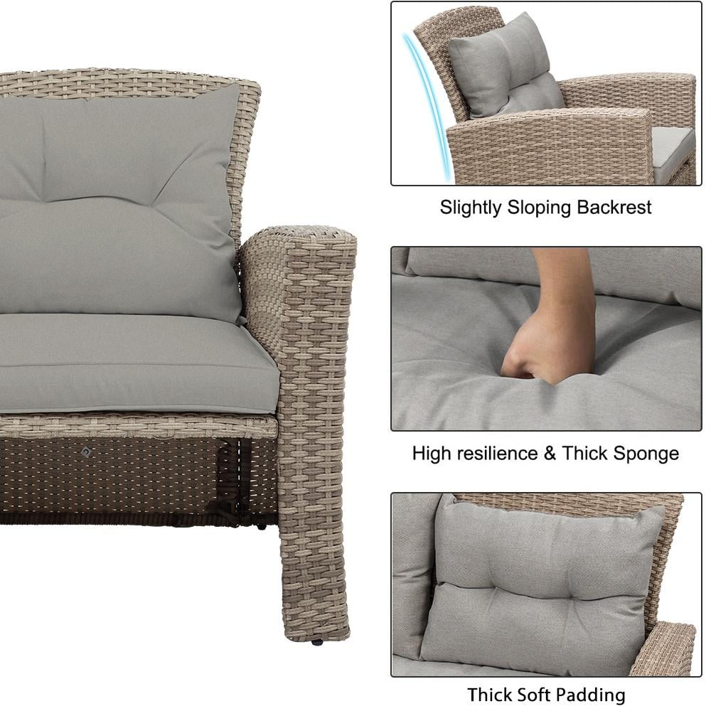 SEGMART 6 Piece Outdoor Patio Furniture Sets, All-Weather Rattan Conversation Set with Ottoman & Cushions, Outdoor Sectional Wicker Set for Backyard, Deck, Poolside, Gray