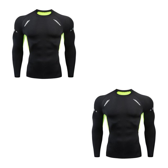 Guardurnaity Ropa interior térmica para hombres Medias deportivas para correr Ropa de compresión de manga larga cálida Ropa deportiva para 1609 verde,L 2piezas