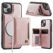Wallet Case for iPhone 15 Plus,Compatible with MagSafe for Men Women,Detachable Magnetic Wallet Phone Case with Card Holder,Kickstand,PU Leather Shockproof Anti-fall Phone Case,Rosegold
