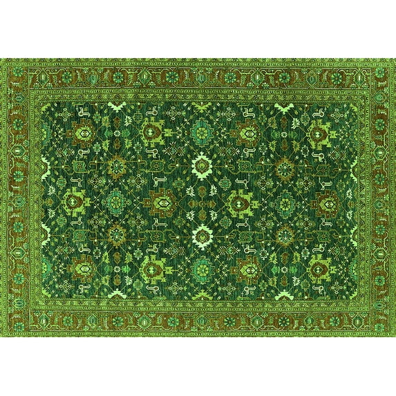 Ahgly Company Indoor Rectangle Oriental Green Industrial Area Rugs, 7' x 10'