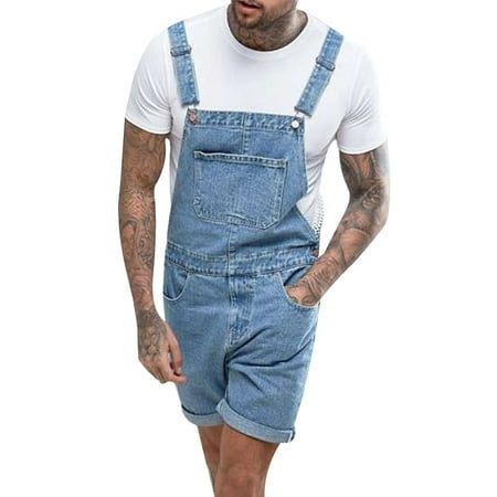 Semi Dry Mens Jumpsuit - Plus Size Mens Distressed Casual Denim Jumpsuits Jeans Pants