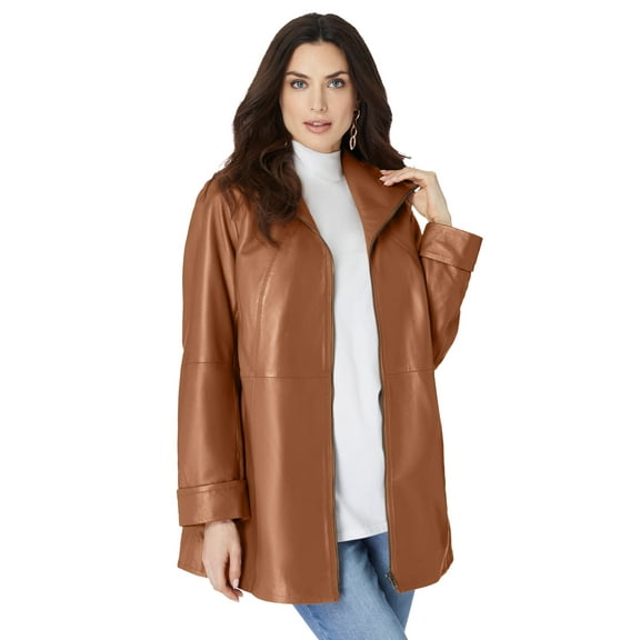 Roaman's Women's Plus Size A-Line Leather Jacket