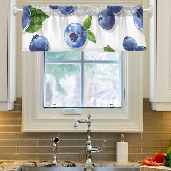 Ryvnso Blueberry Fruits Window Valance Kitchen Farmhouse Rod Pocket Short Curtain 54x18 inch