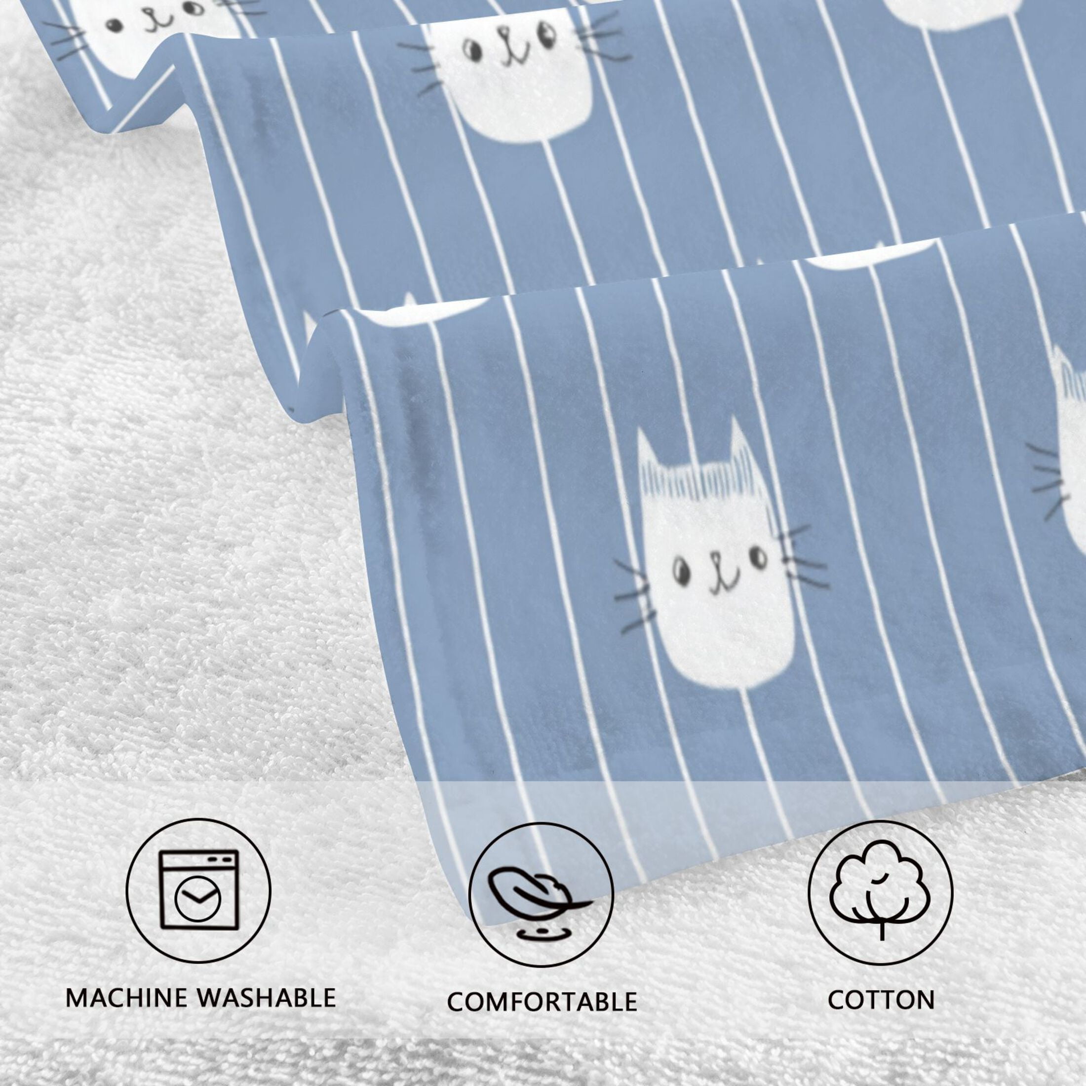 2 Pack 100% Cotton Towels Soft Absorbent Towel Set for Bathroom Beach Sports 16x28in White Cat Face Pattern