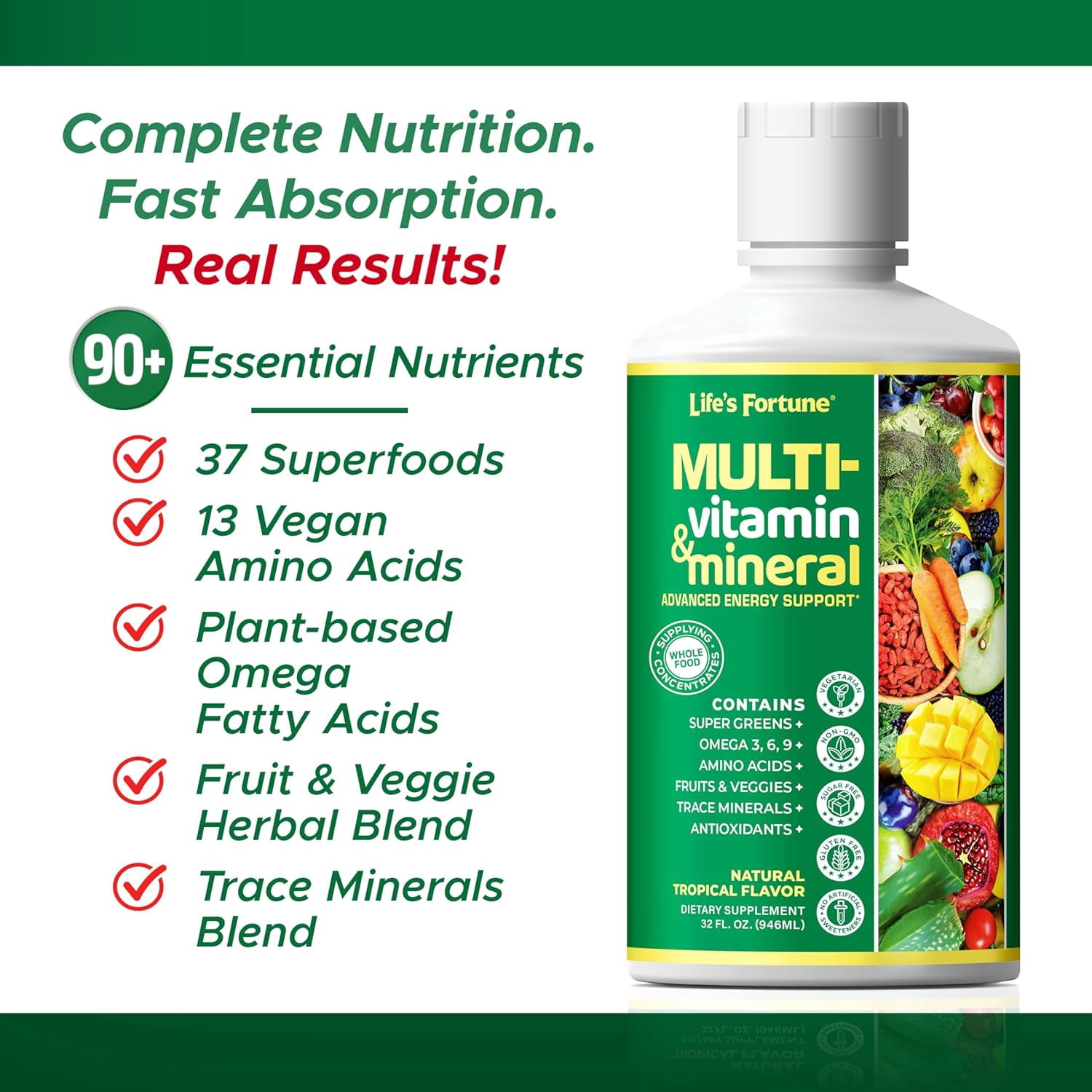 Life's Fortune Liquid Multivitamin With Minerals, 2 Pack 32 Fl Oz Each, Daily Multivitamin, Fast Absorbing Multiple Vitamins, Complete Multivitamin Formula