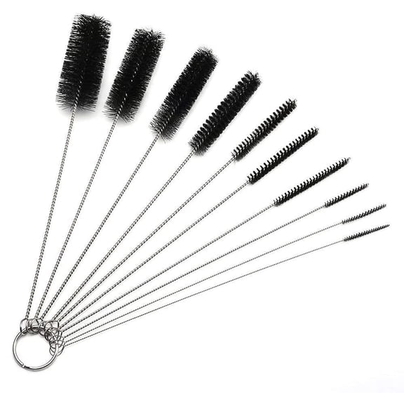 "Long Straw Brush, Nylon Pipe Tube Cleaning Brush, 10 Different Diameters, Straw Cleaner Brush set of 10 for Drinking Straws, Bottles, Keyboards, Jewelry, Pipe - Black"
