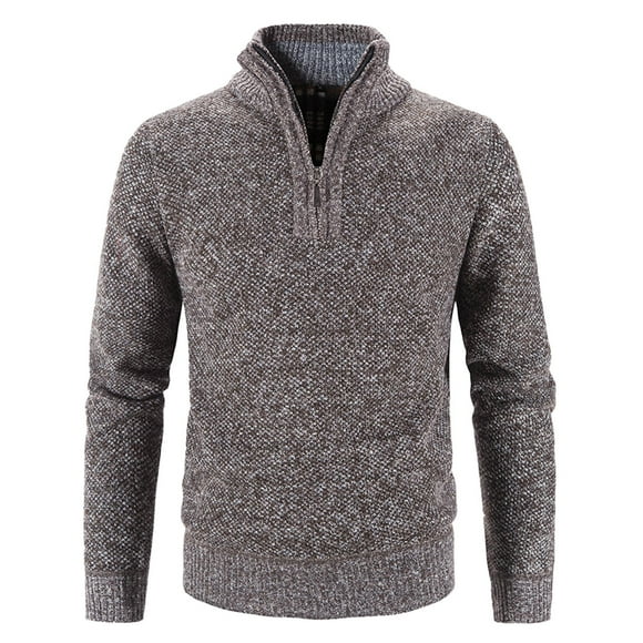 PMUYBHF Male Black Jacket Men Zip Up Hood Men's Autumn and Winter Slim Collar Solid Color Thickening Half Zipper Knit Bottoming Shirt Pullover Sweater L