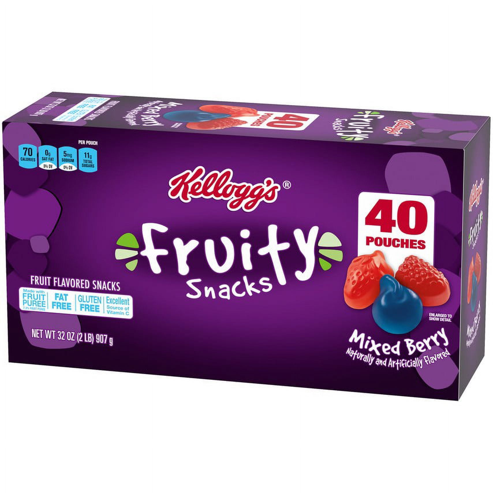 Kellogg's Mixed Berry Fruity Snacks, 0.8 Oz, 40 Count