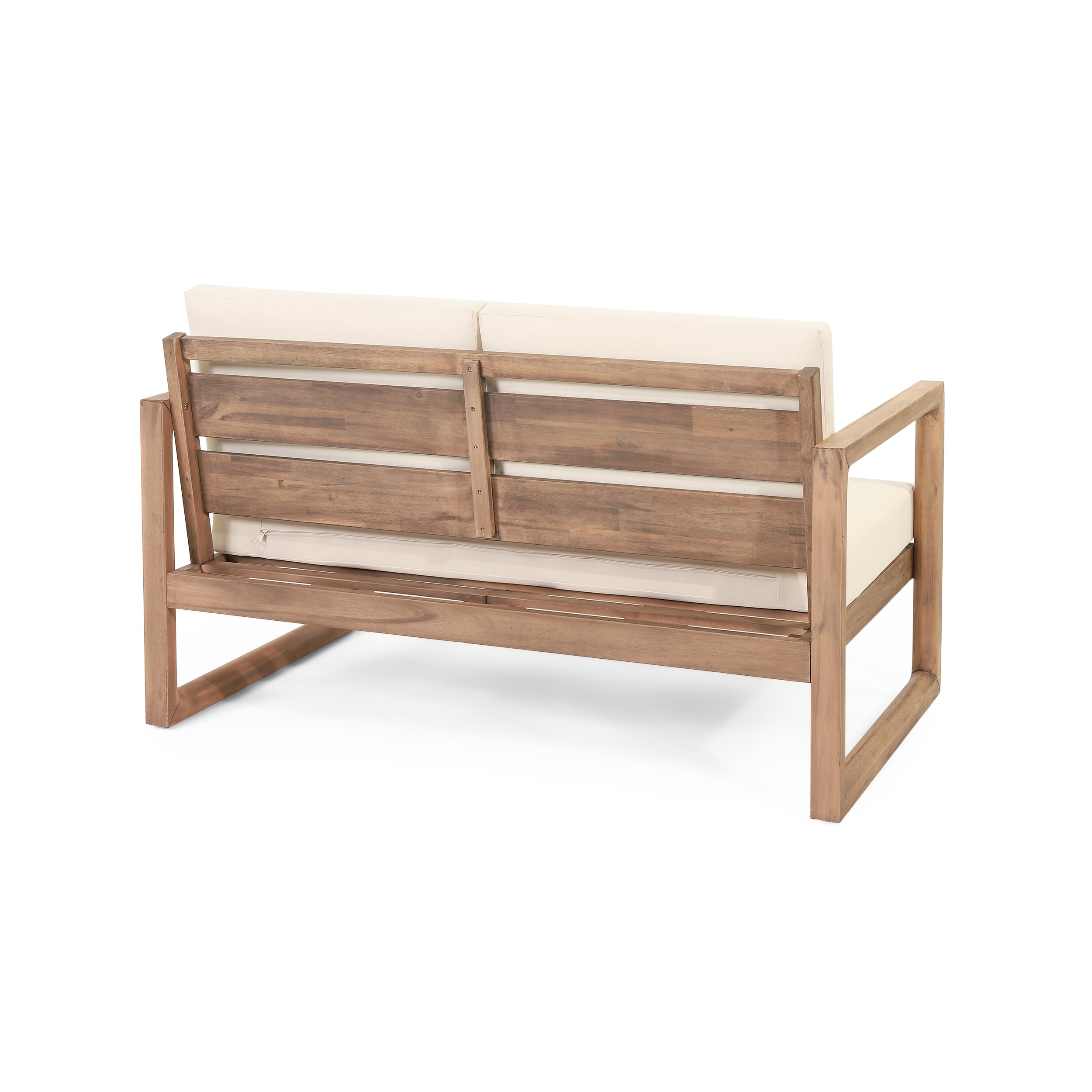 Outdoor Acacia Wood Loveseat and Coffee Table Set with Water-Resistant Cushions, Patio Conversation Set for Backyard, Brown and Beige