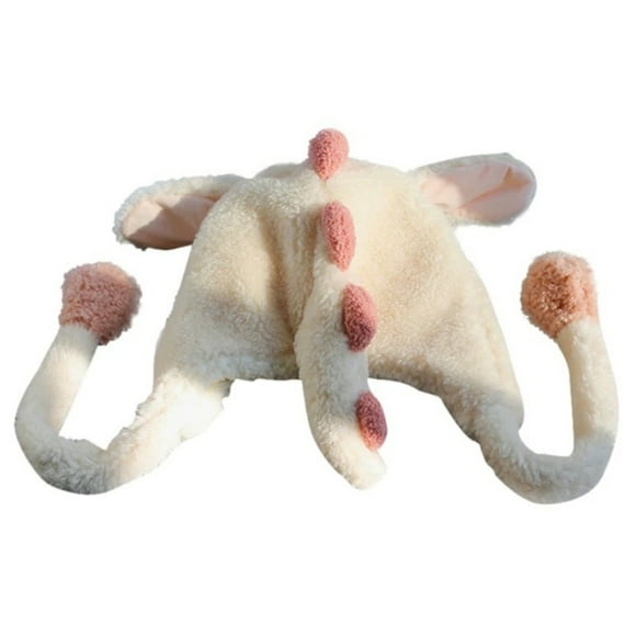 Mujeres Invierno Mullido Peluche Sudadera con capucha Sombrero con orejas saltarinas en movimiento Divertido juguete de dinosaurio de dibujos animados espesar cálido oreja tapa - blanco