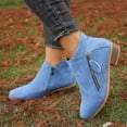 thumbnail image 2 of Rokment Dress Ankle Boots for Women Trendy Fall Winter Suede Pointed Toe Chunky Low Heel Women's Short Booties with Side Zipper Blue Size 6.5, 2 of 7