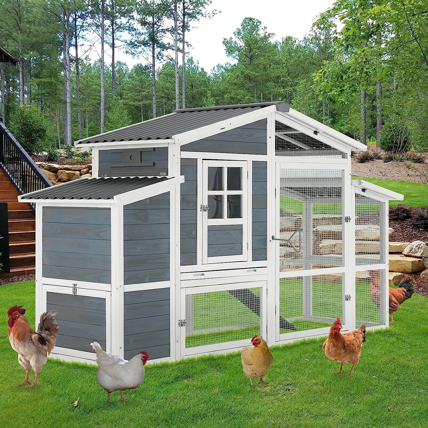YODOLLA 81” Large Chicken Coop Outdoor Wooden Hen House Poultry Cage
